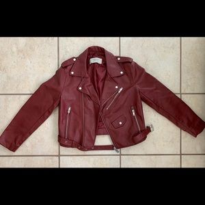Zara Red Faux Leather Moto Jacket